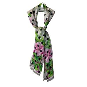 Oscar de la Renta Polka dot & Floral Scarf silk neck head